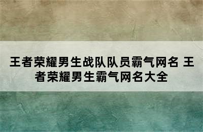 王者荣耀男生战队队员霸气网名 王者荣耀男生霸气网名大全